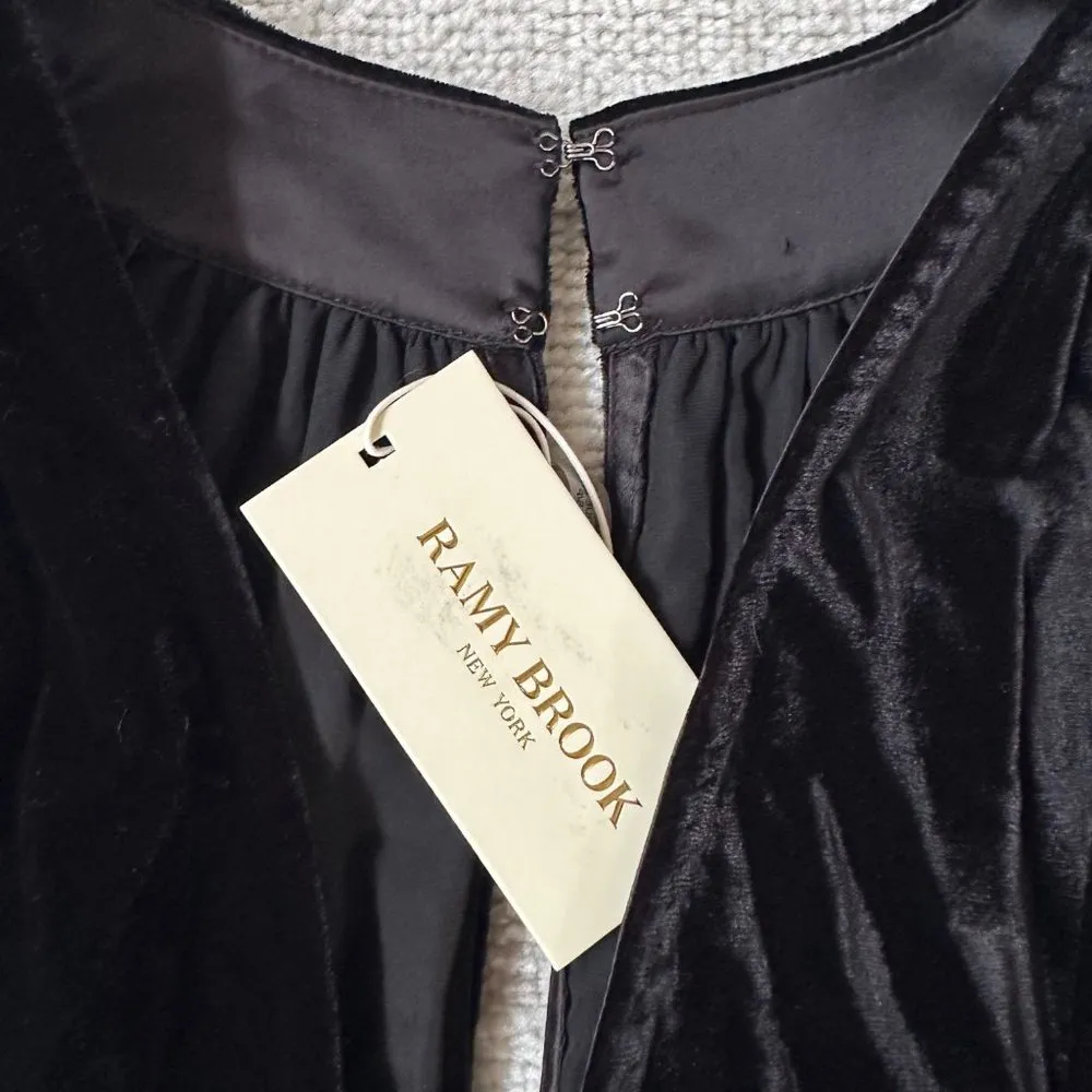 NWT Ramy Brook Black Velvet Gerry Ruched Waist Mini Dress Sz Small - Image 9