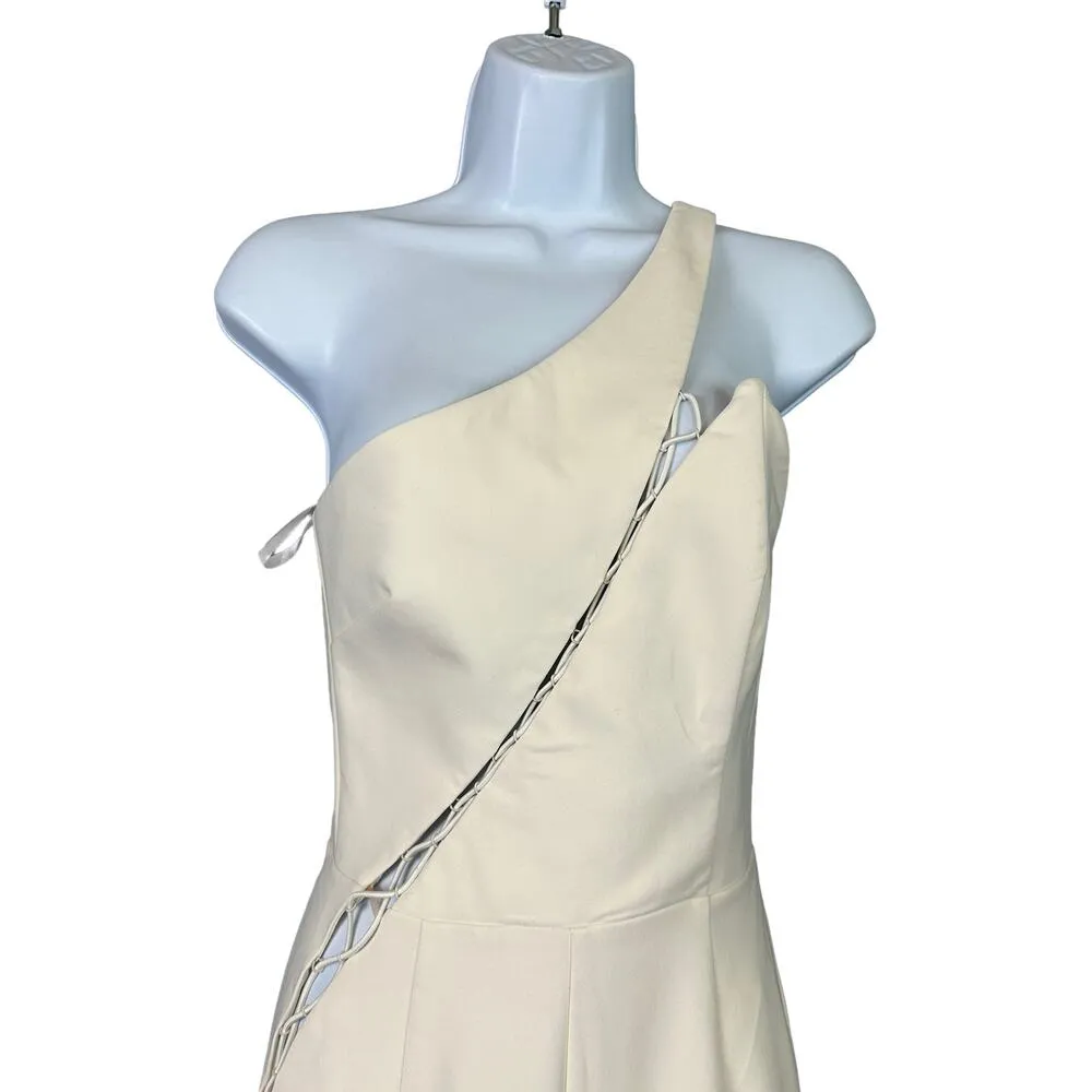 Michael Costello White One Shoulder Jumpsuit XS Lace-up Bustier Cutout $258 NEW - Image 8