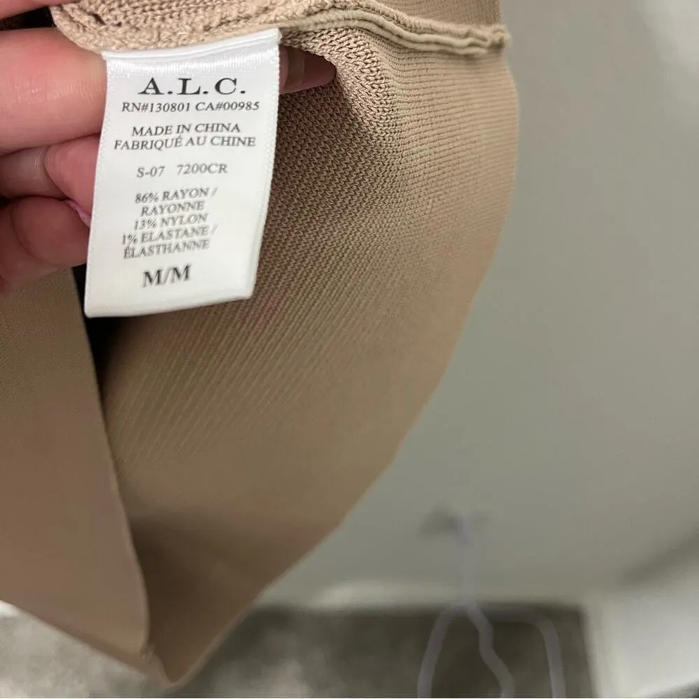 NWT A.L.C Beige Tan Ribbed Knit Bodycon Mini Dress Criss Cross Strappy Size M - Image 4