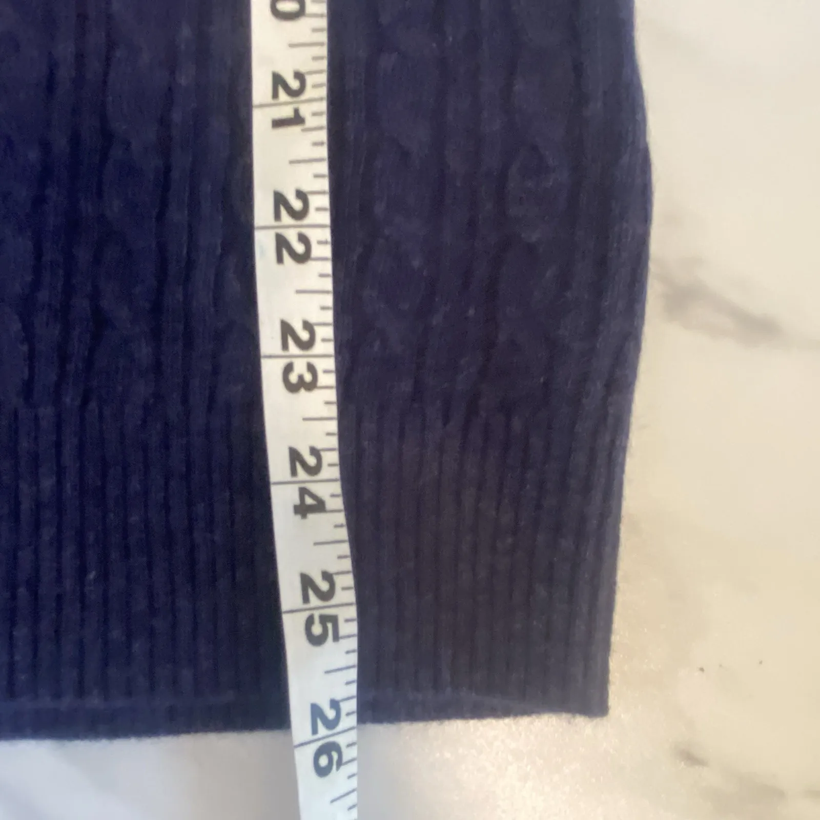 Express Cardigan Y2K Sweater 100% Cashmere‎ Navy Blue Cable Knit Sz L Slim Fit - Image 9