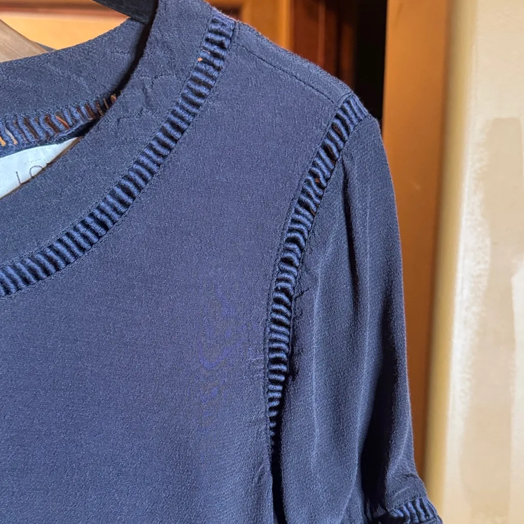 LOFT Charcoal Gray and Blue Peplum Blouse Size Small - Image 3