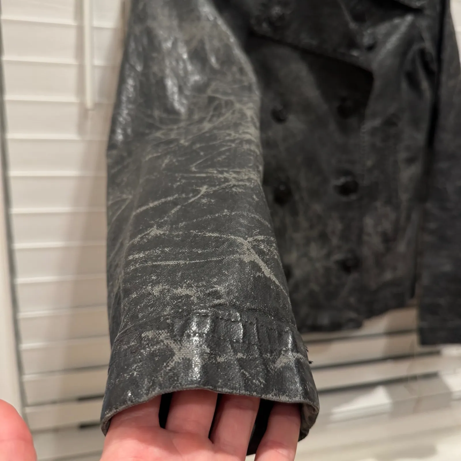 Denim & Supply Ralph Lauren Black Waxed Distressed Double Breasted Jacket Size S - Image 4