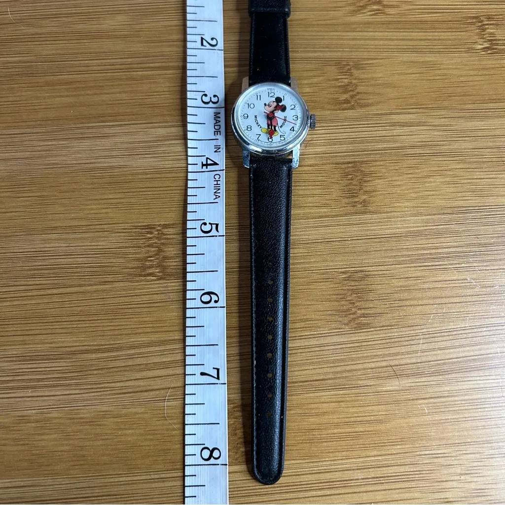 Mickey Mouse Watch with Black Leather Strap - Image 5