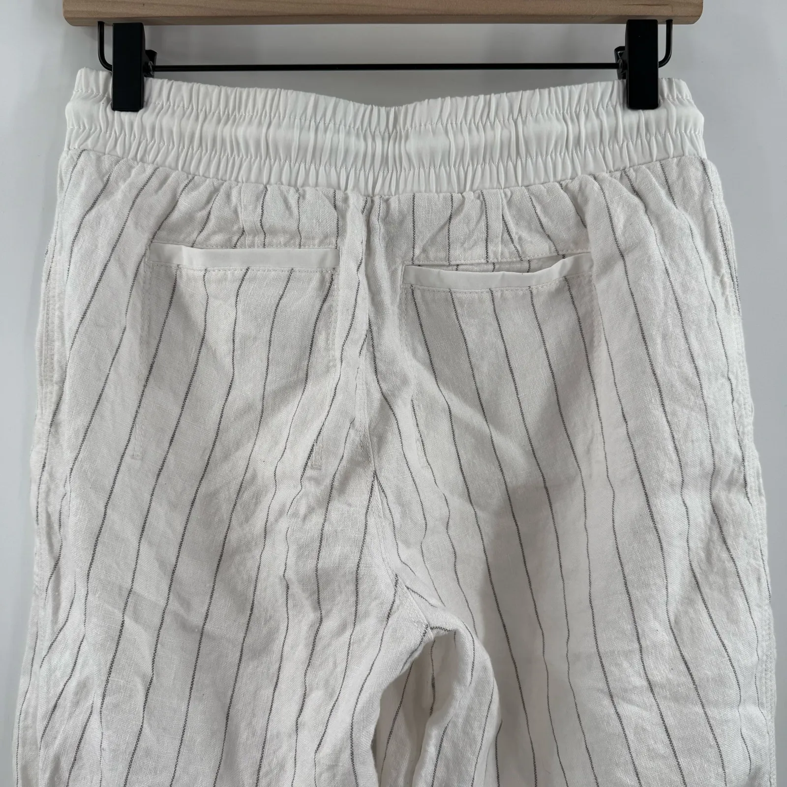 Athleta Bali Pants Women's SZ 2 Stripe 100% Linen White Drawstring Pull On Crop - Image 9