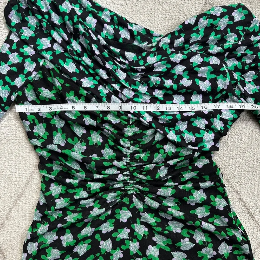 NWT DVF Leia Off-the-Shoulder Dot Blossom Mesh Stretch Ruched Midi Dress Sz XL - Image 9