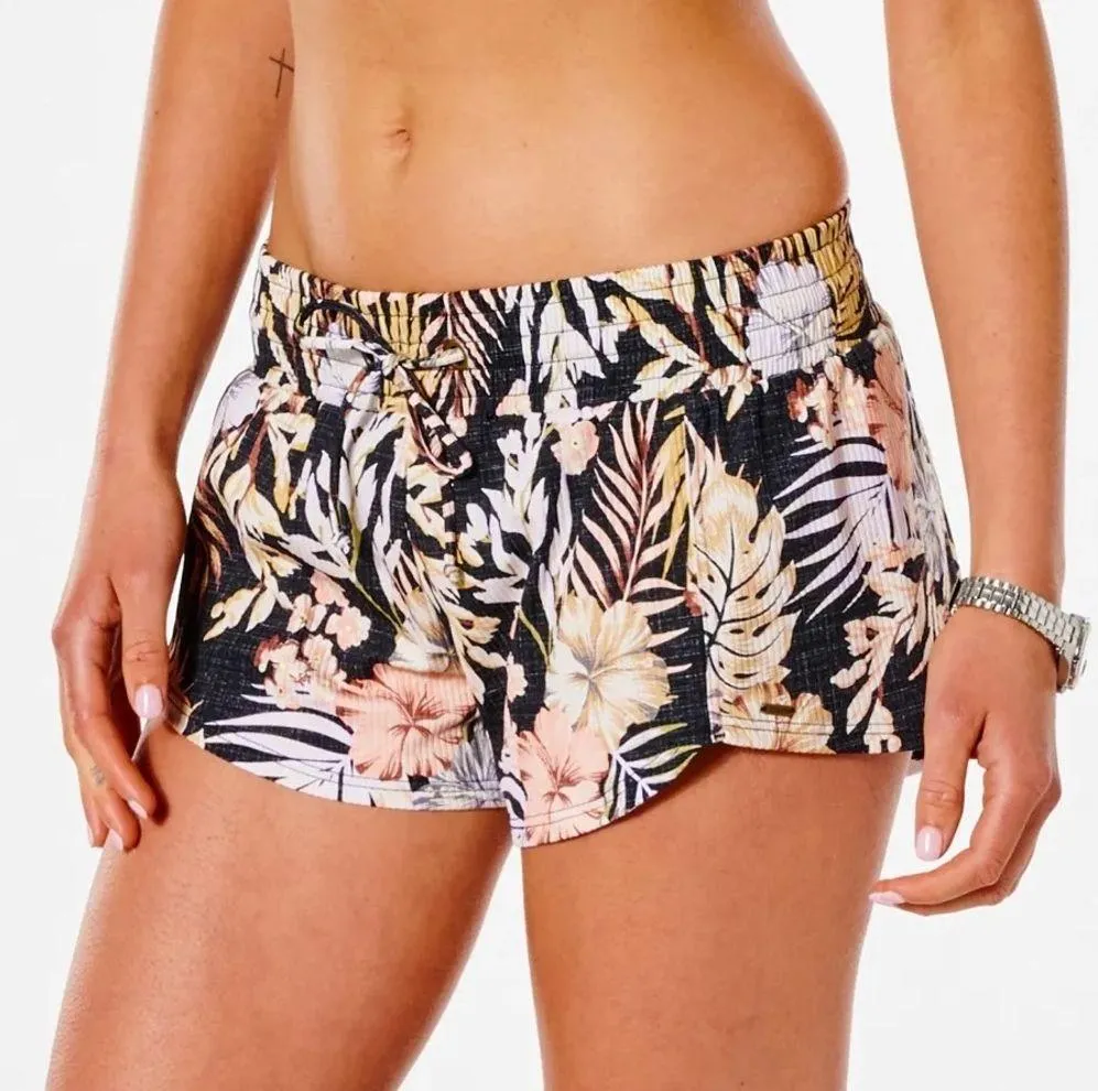Paradise Calling Floral Tropical Print Ribbed Swim Short Boardshorts M - Image 3