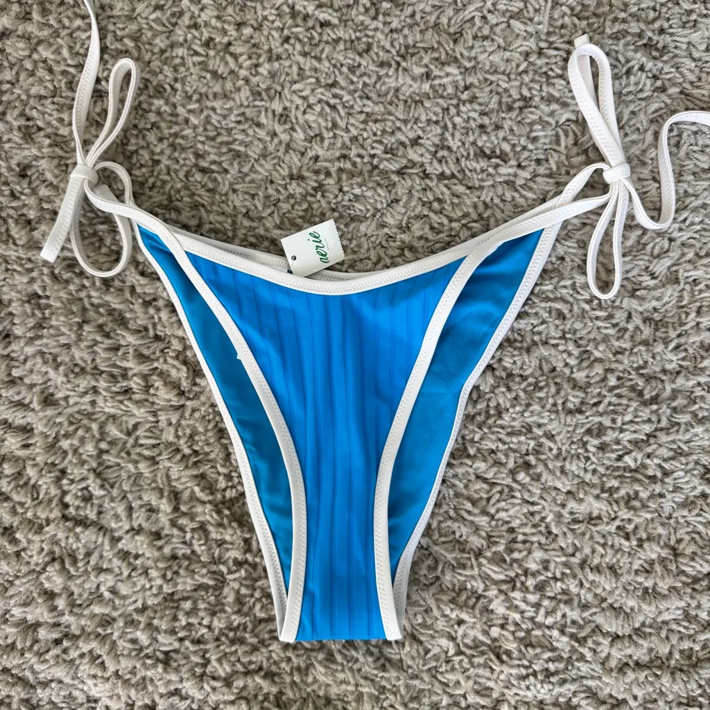 Aerie Cheekiest Triangle Wide Rib Bikini Small & Medium Blue - Image 2