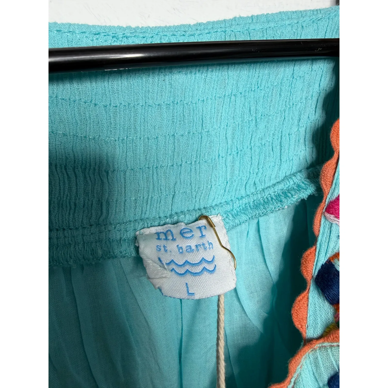 NEW MER St. Barth Sandrine Tassel Midi Dress Womens Large 100% Cotton Blue - Image 5