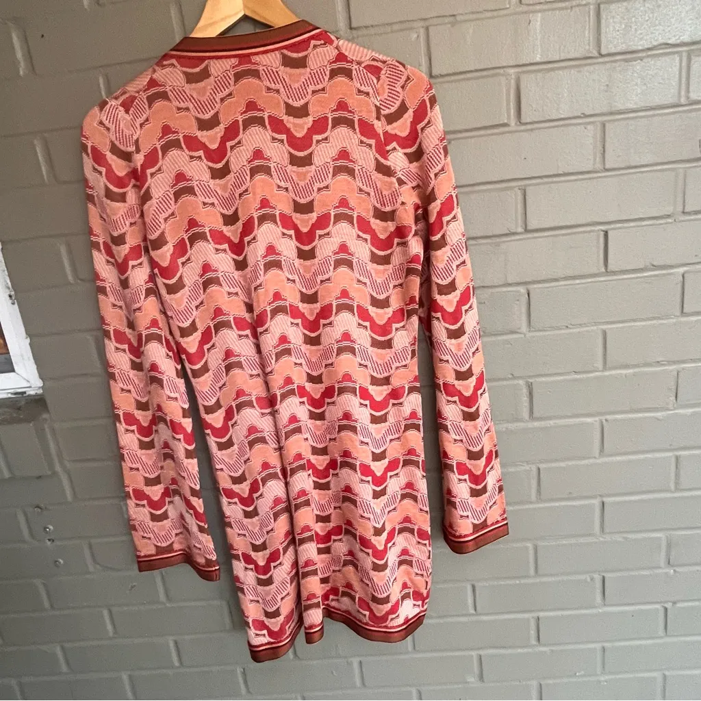 Marc Jacobs Runway Cardigan 100% Silk Four Patch Pockets Geometric S - Image 7