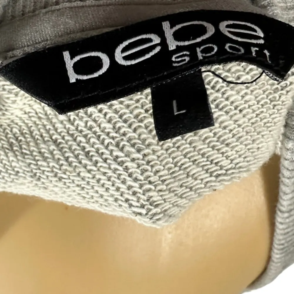 Bebe Sport Gray Black Lace Up Sides Rhinestone Logo Heather Gray Sweatshirt L - Image 8