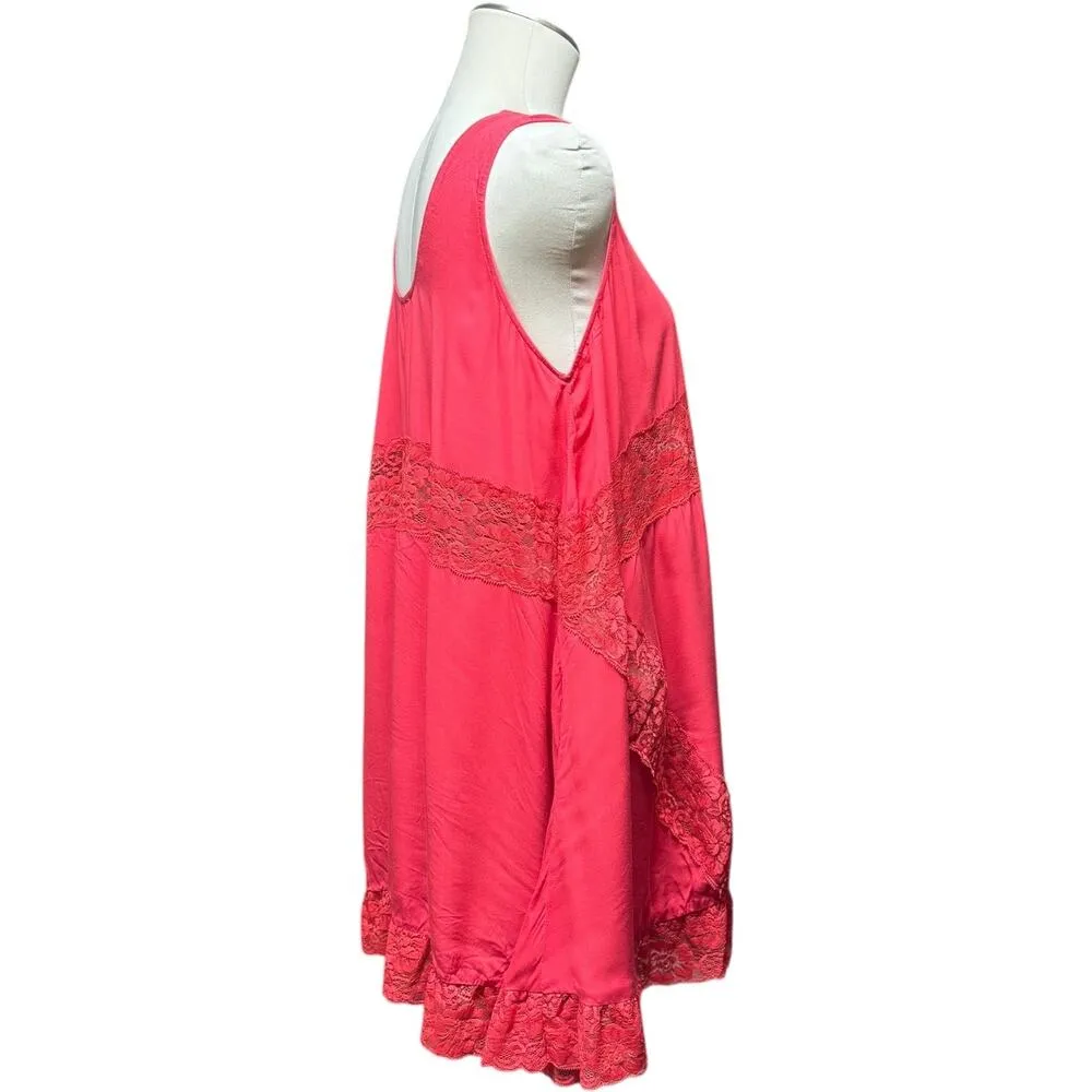 Easel Flowy Lace Sleeveless Top Red Large - Image 4