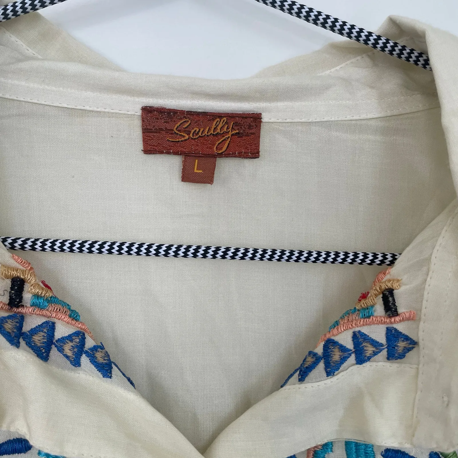 Scully Embroidered Long Sleeve Button Down Top Womens L Cream Size L - Image 3