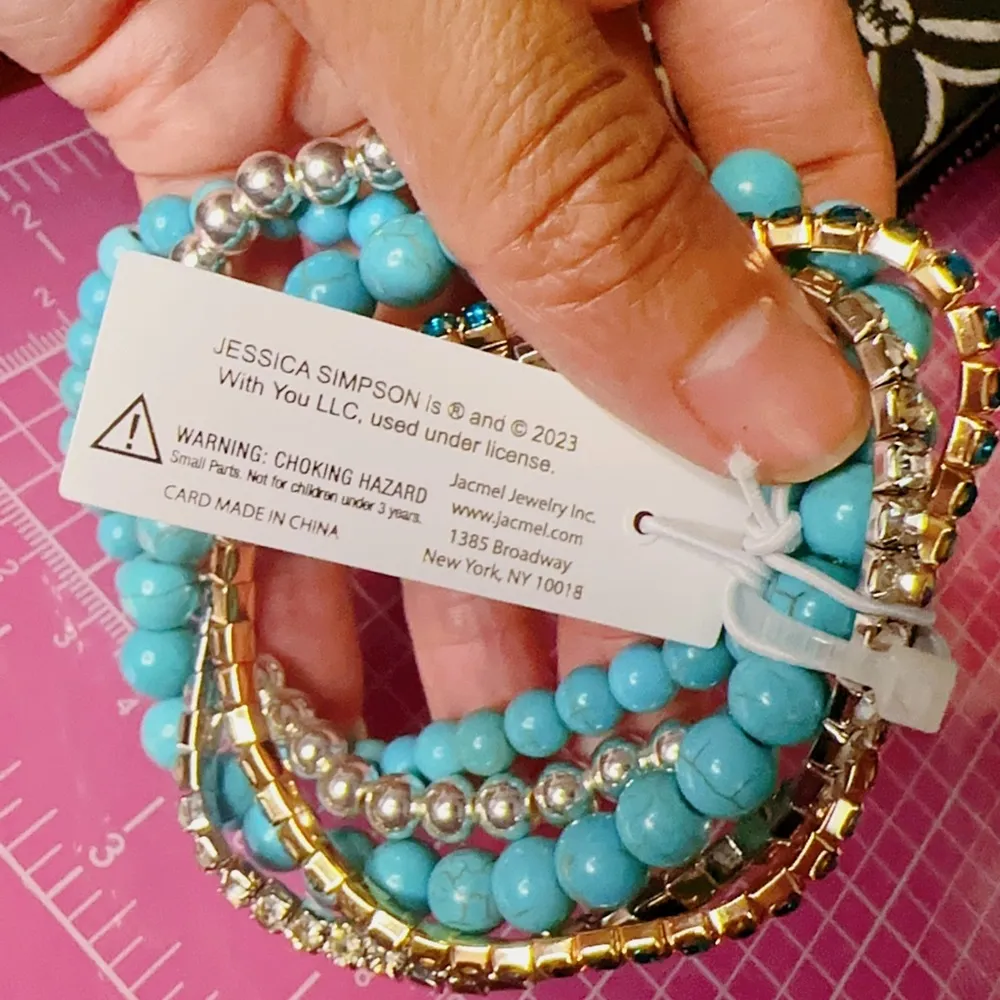 Jessica Simpson 5 pc bracelets set 2 blue natural stone + silver gold diamonds - Image 5