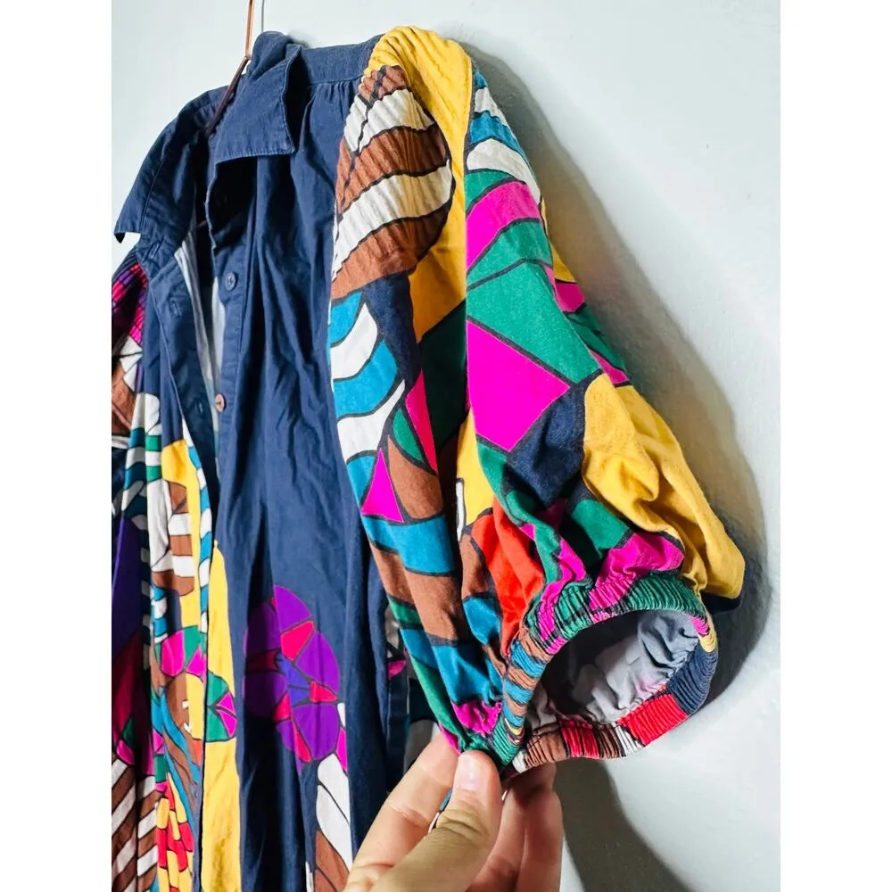 CAROLINA K Geometric Cotton Button Front Valerie Pleated Kaftan Gown Dress M Size M - Image 11