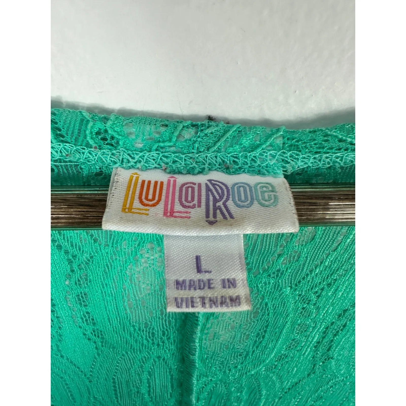 LuLaRoe‎  Joy Long Lace Cardigan L Green Open Front Duster Boho Festival Resort - Image 7