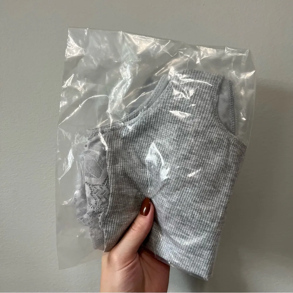 Aerie Lace Waffle Longline Bralette in Light Gray Size S New - Image 15