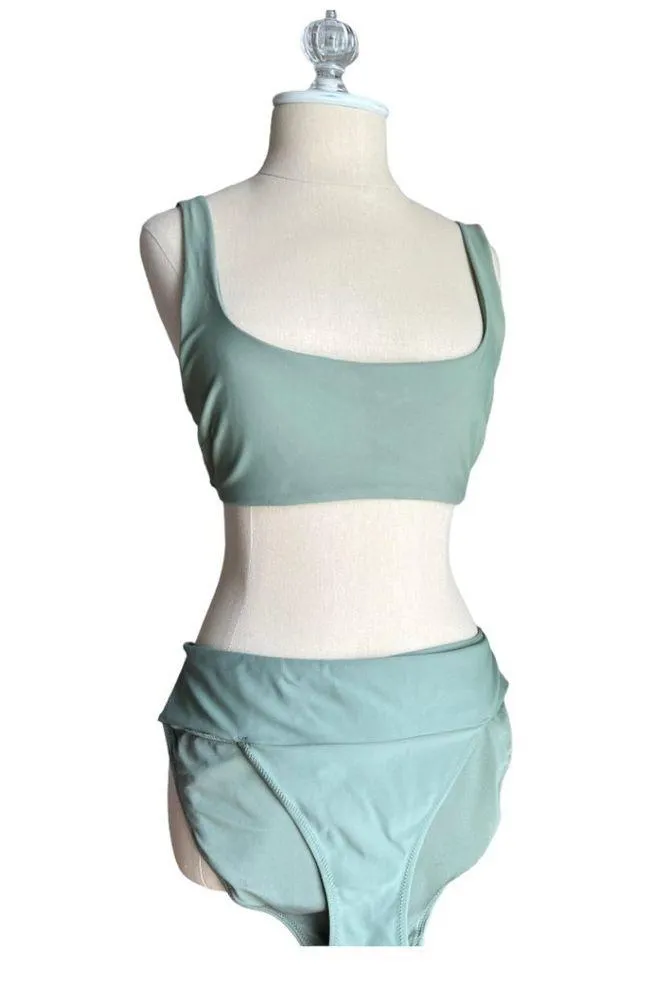 Aerie Wide Strap Scoop Bikini Olive Green Bikini Small Top, Medium Bikini Bottom - Image 3