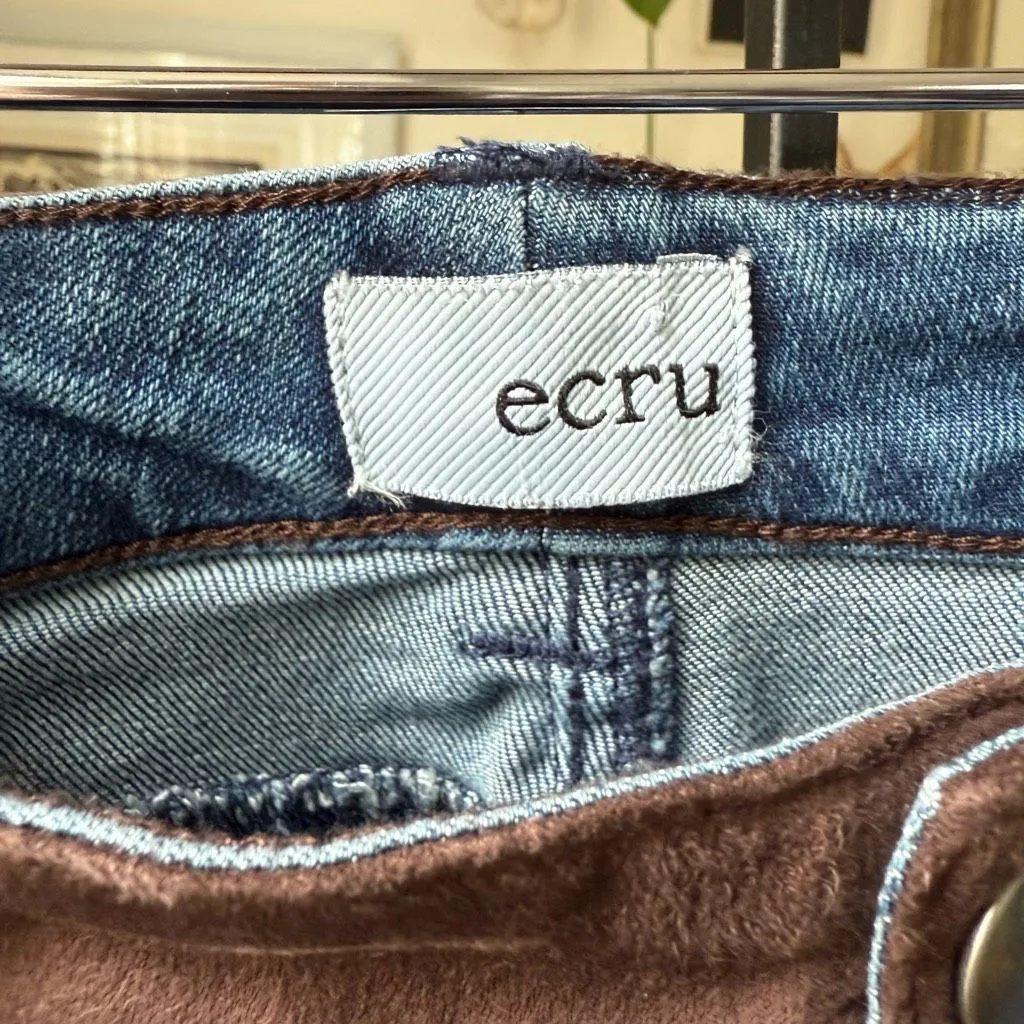 ECRU Designed Los Feliz Brown Moleskin Fabric Inset Jean In Vintage 28 - Image 5