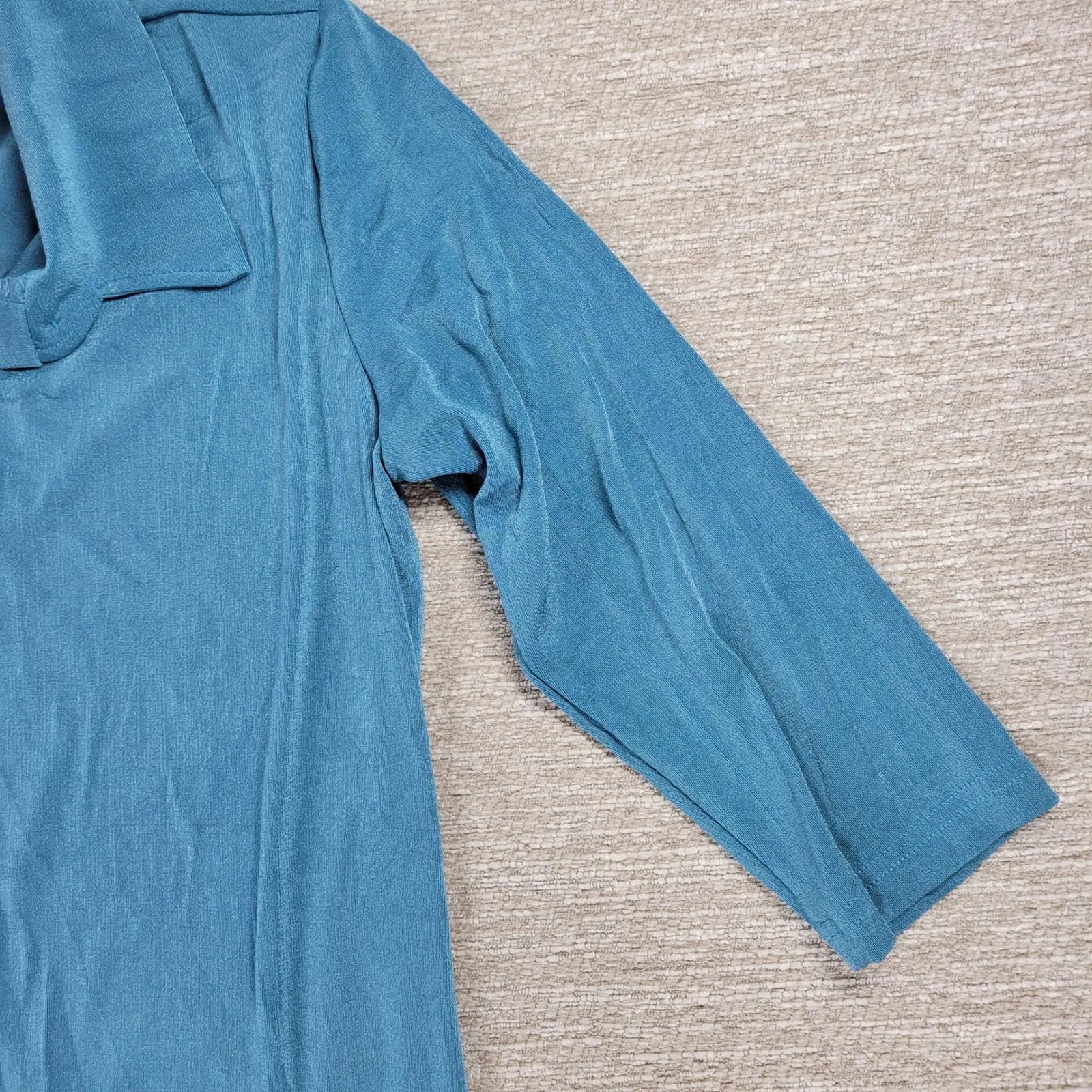 Carolyn Strauss Slinky Shirt Dress Size L Teal 3/4 Sleeve Button Up Maxi NEW Blue Size L - Image 14