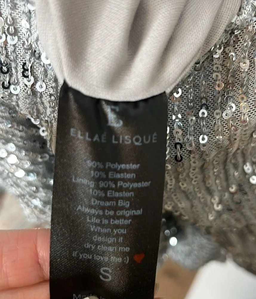 Ellae Lisque Sequence Drape Mini Dress Size Small Silver - Image 5