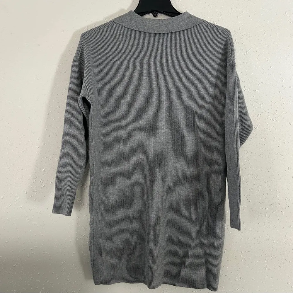 🦋 A New Day Grey Ribbed Polo Collared Mini Dress Casual Neutral Basic Large - Image 5