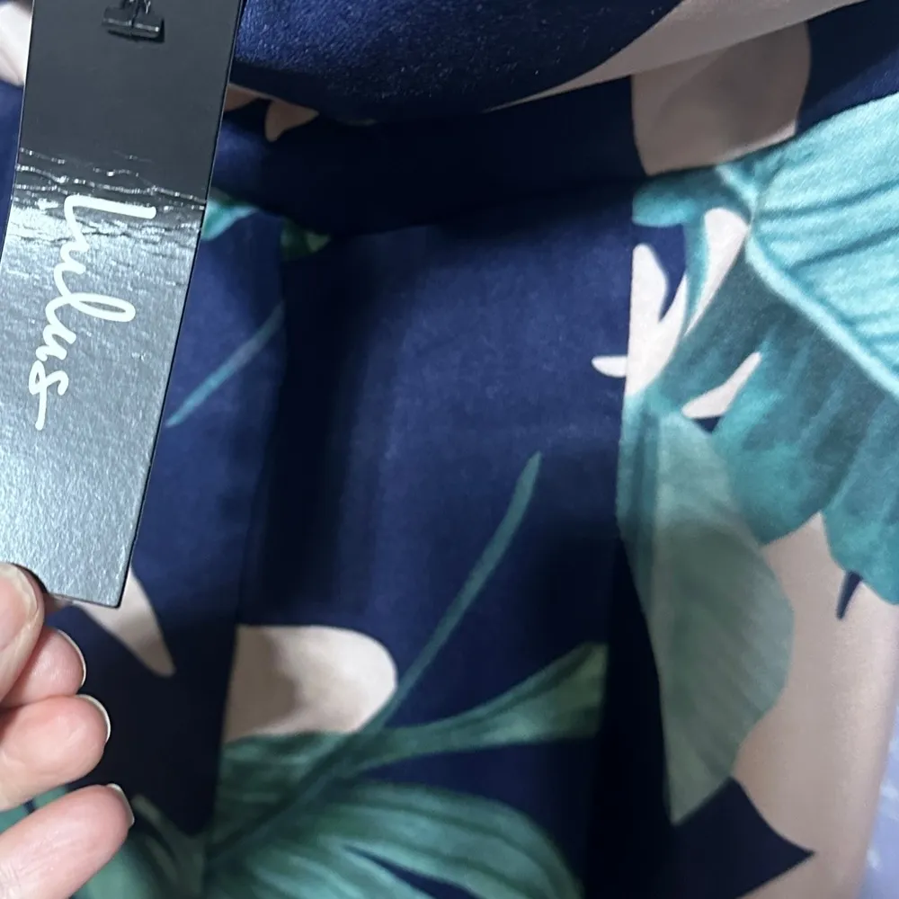 Rainforest Blooms Navy Blue Print Strapless Midi Jumpsuit Large - Image 9