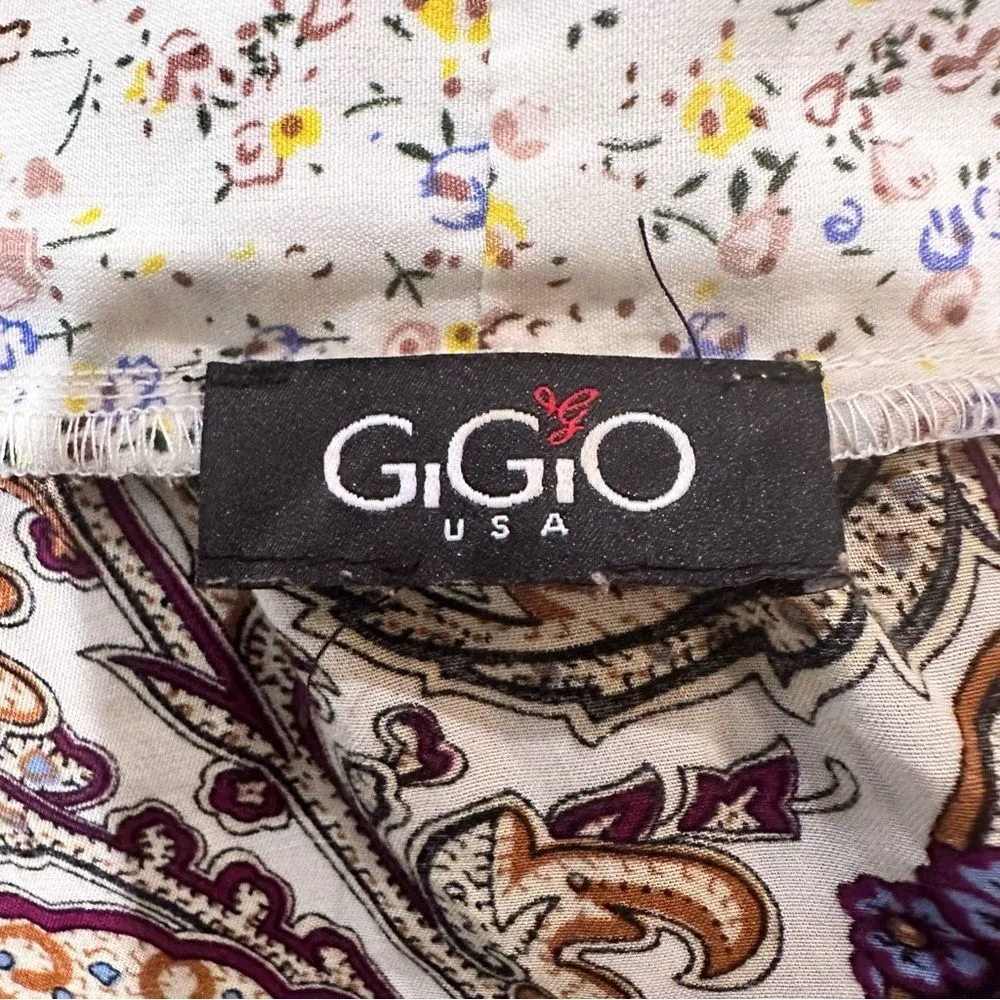GiGio USA Boho Floral Paisley Kimono Duster Robe | Size Large Blue - Image 11