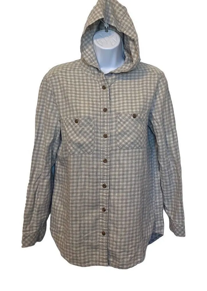 Treasure & Bond EUC Grey Cream Plaid Long Sleeve Button Down Hoodie Sz XS - Image 1