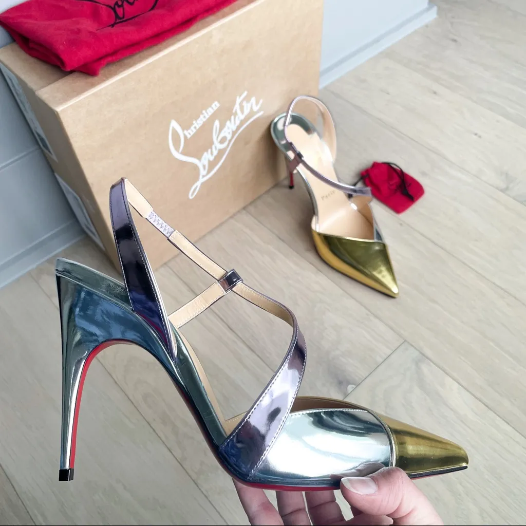 NWT Christian Louboutin Metallic 100mm Platina Specchio Leather Pumps Heels - Image 8
