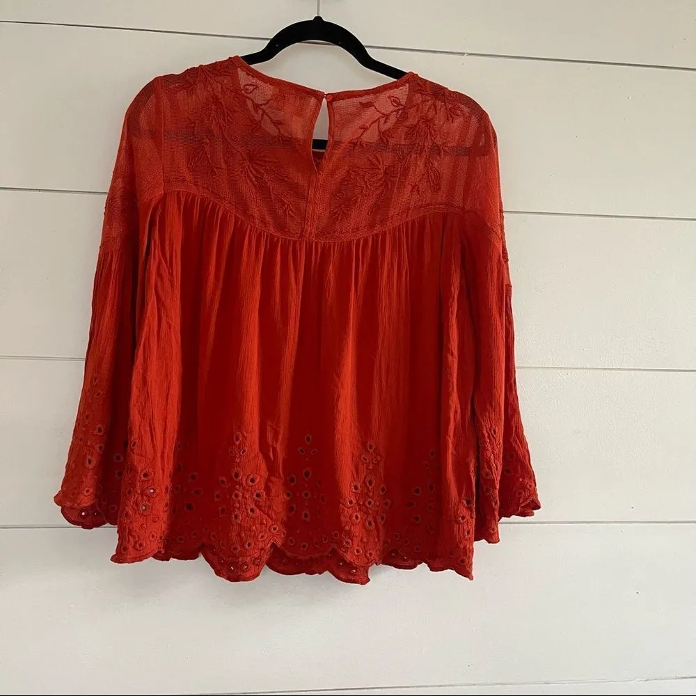 Haute Hippie  Women’s Small Orange Rust Eyelet Blouse - Image 5