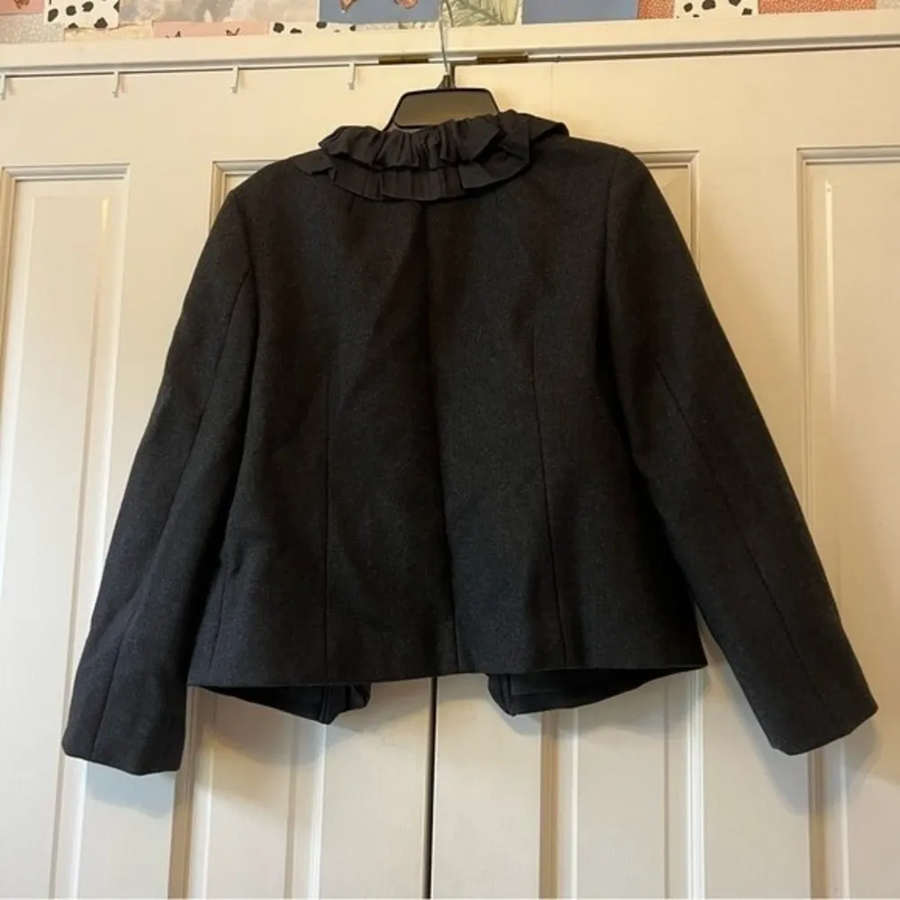 J. Crew Wool & Silk Ruffle Front Coat Size 10 - Image 2