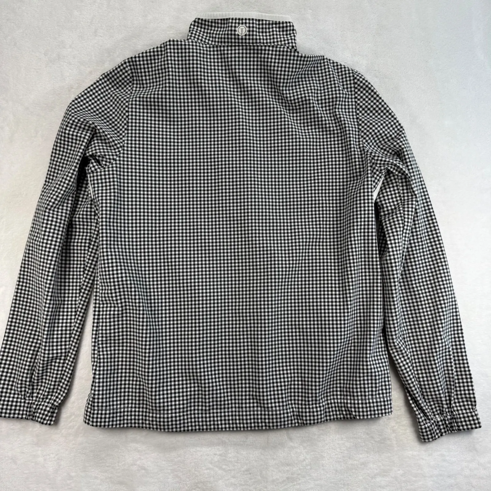 T by Talbots Gingham Track Jacket‎ White Stripe Zip Up Pullover Coat Small - Image 6