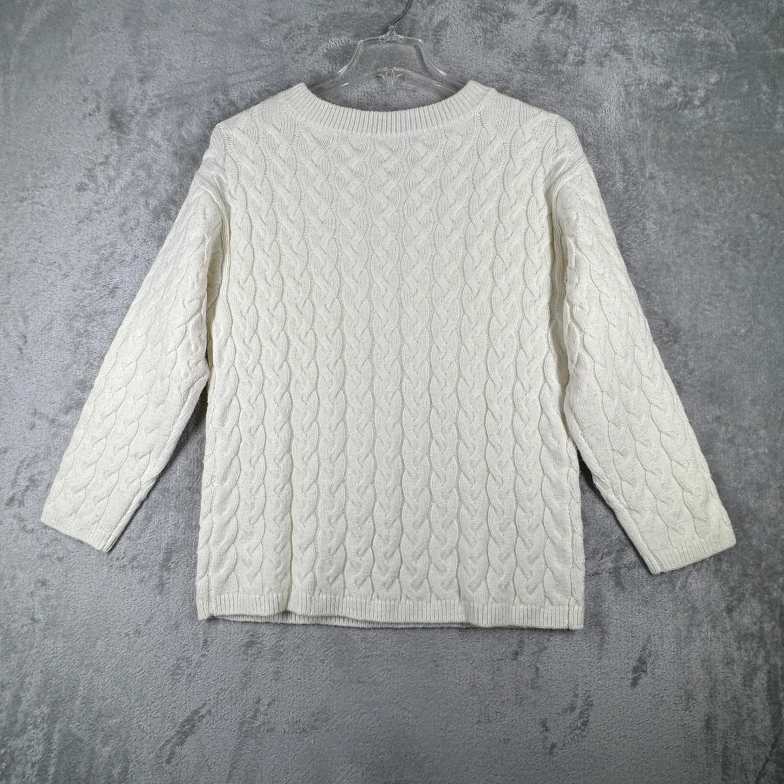 Peace Love World Sweater Cable Knit Pullover Crew Neck Warm Winter Cream XS - Image 3
