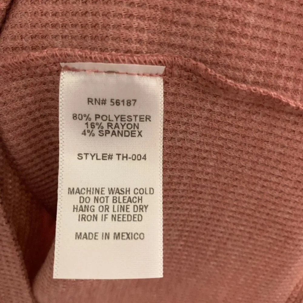 Baea Womens Blush Waffle Knit Thermal Flare Tiered Bell Sleeve Blouse Pink Size M - Image 5