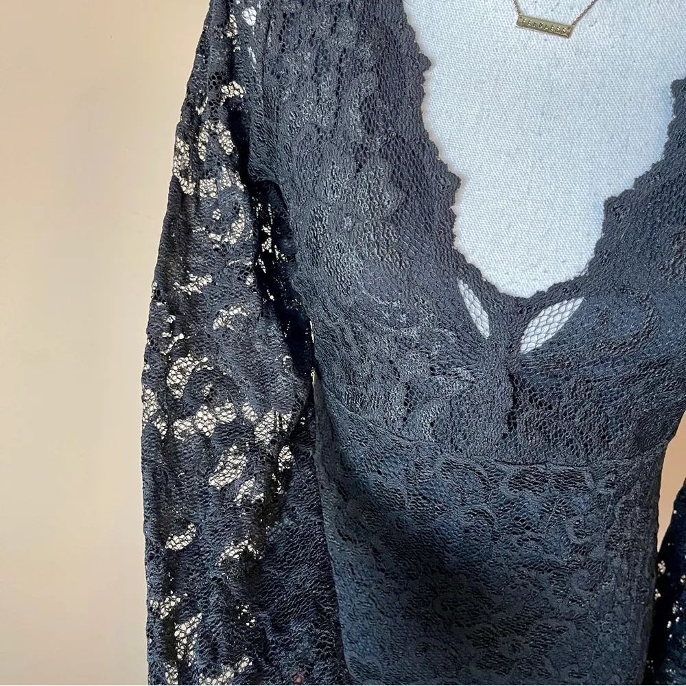 KAREN KANE | Black Lace Long Sleeve Midi Bodycon Dress Sz M - Image 3