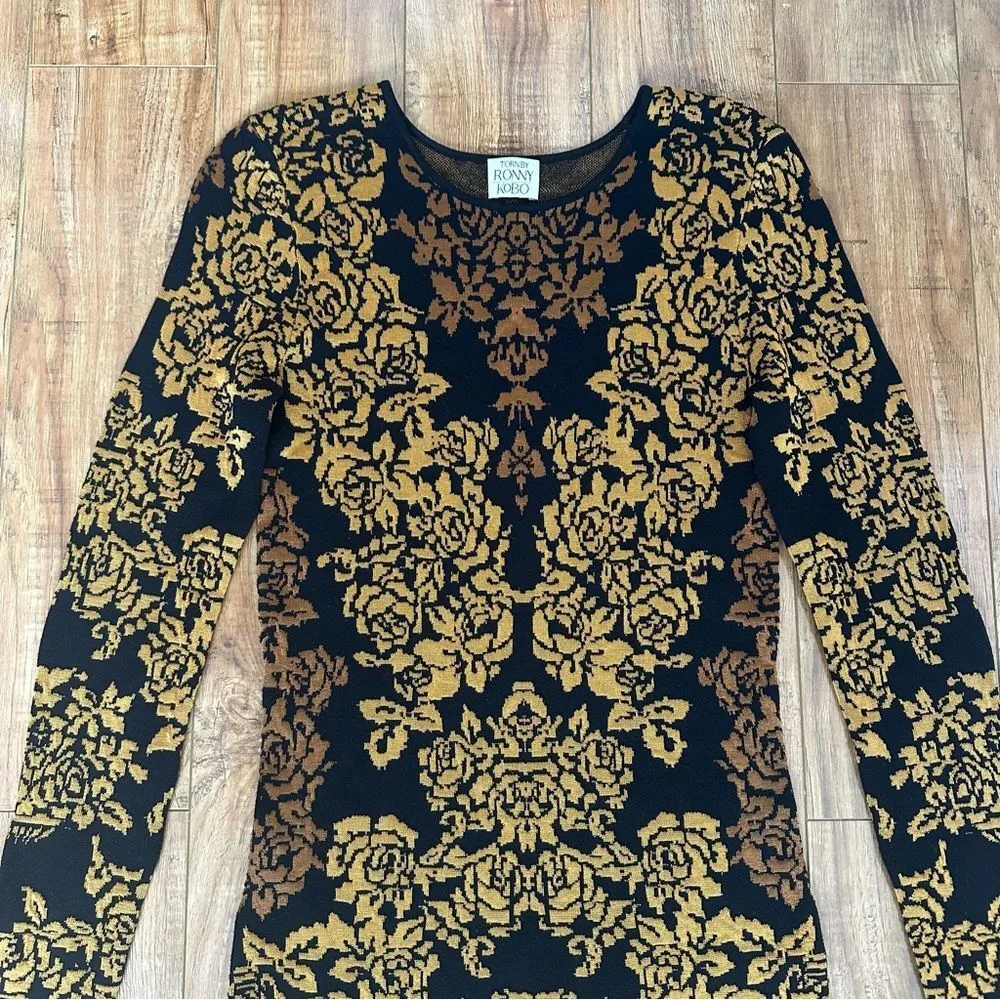 Torn by Ronny Kobo Mammie Bodycon Mini Dress in Floral Gold Combo Size Medium - Image 7
