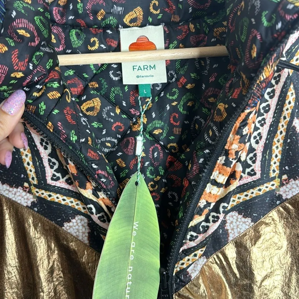 FARM Rio Women's Borogodo Metallic Quilted Reversible Puffer Jacket Size Large - Image 9