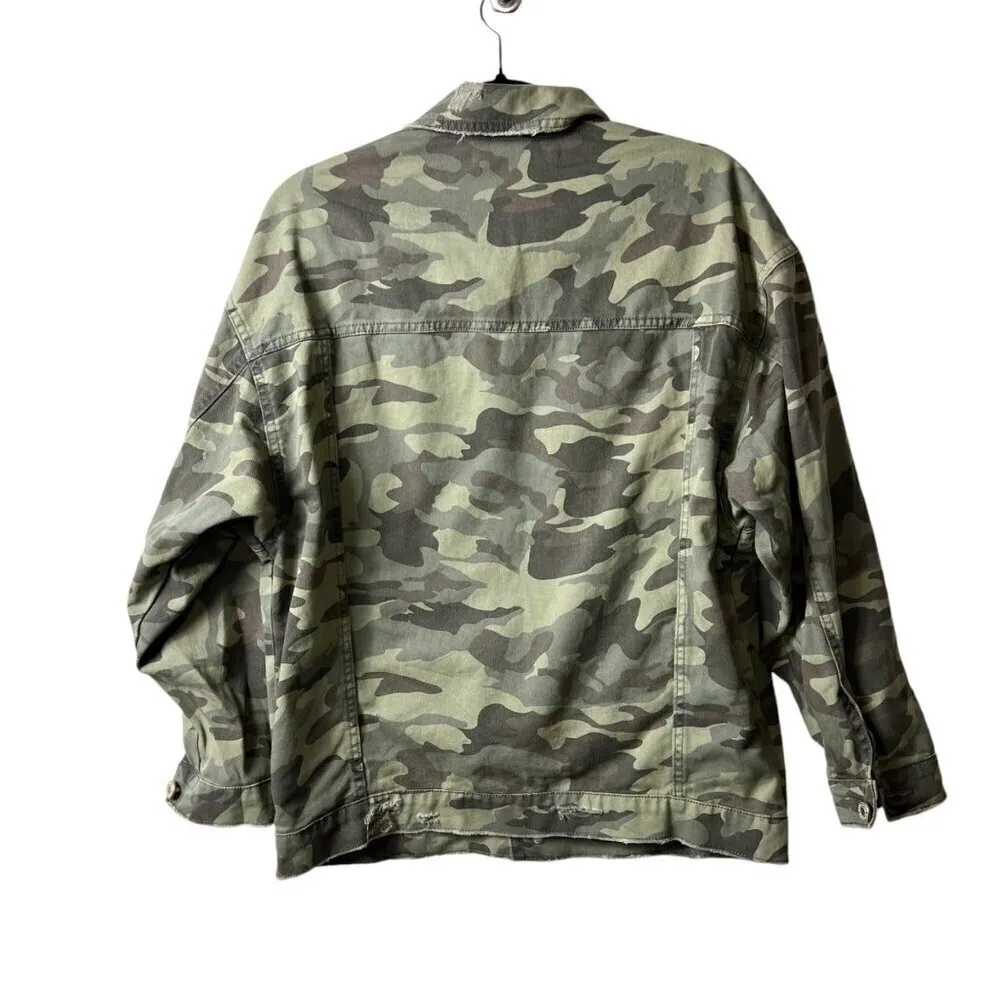 Zara denim camouflage embroidered sequin‎ button up jacket women’s size small - Image 2