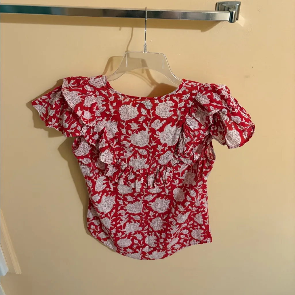 Tuckernuck Mille red Zinnia floral short sleeve blouse - Image 3