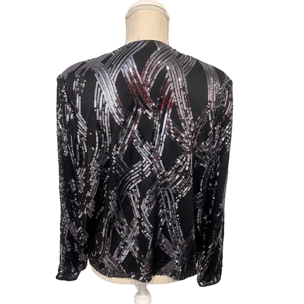 ONYX Full Zip Sequined Black Grey Women's Evening Jacket Size L SKU#C24318 - Image 5
