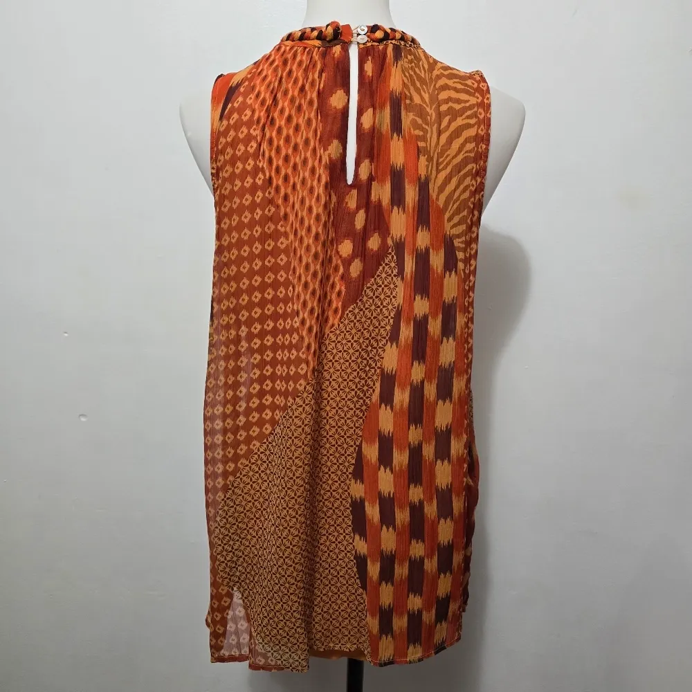 Soft Surroundings Orange Animal Geo Print Tassel Sleeveless Tunic Size Small - Image 5