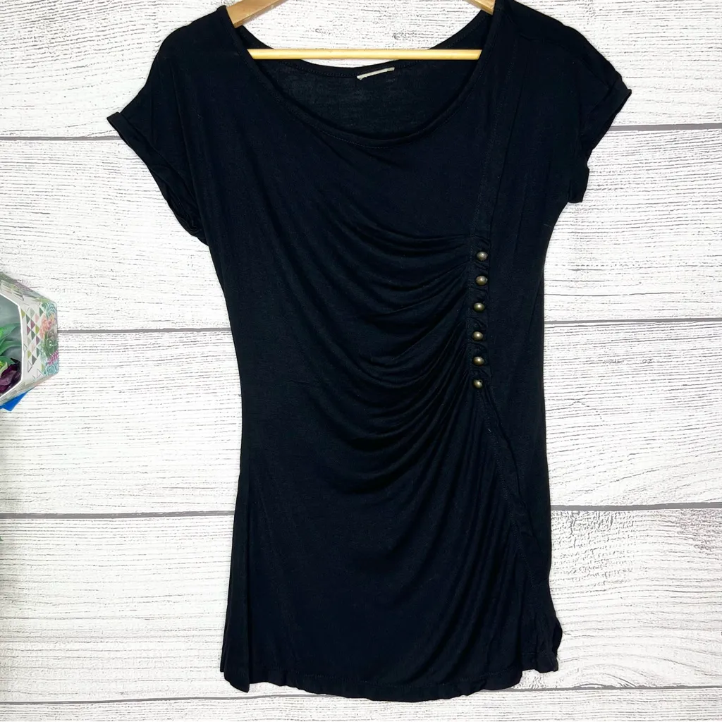 Vintage Y2K 2000s Mcbling Grunge Rocker Chick lMall Goth Long Black Ruched Top - Image 6