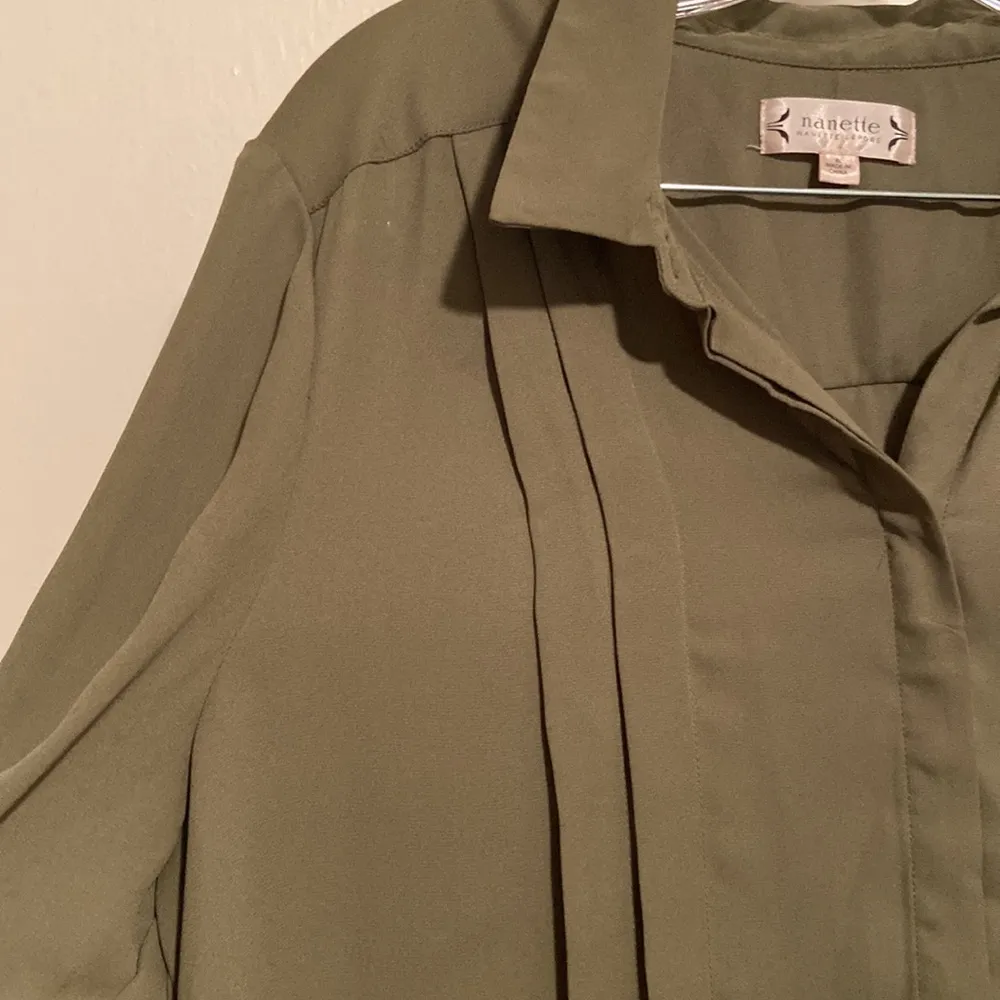 Nanette Lepore Nanette by  Olive Green Pleated Blouse - Image 2