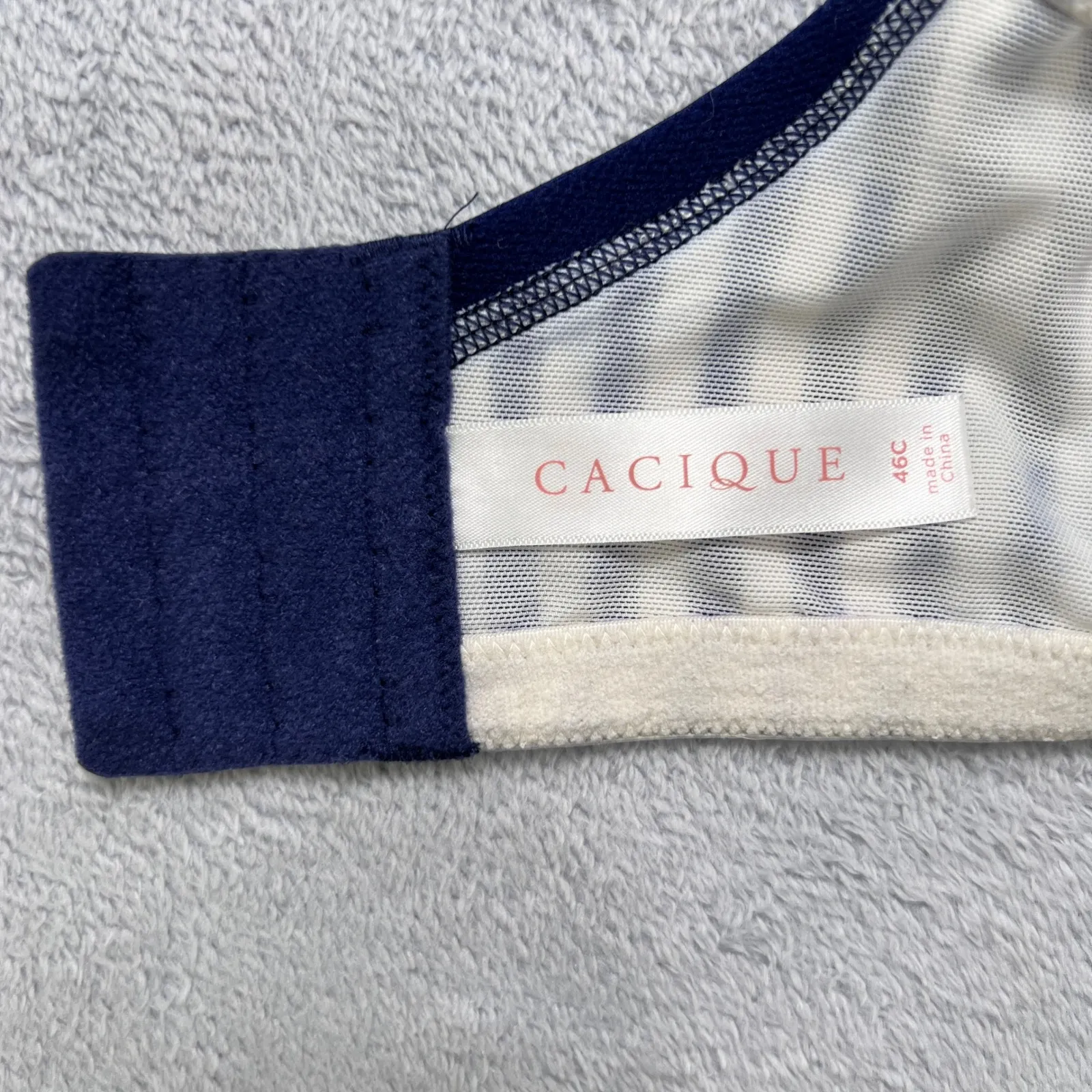 Cacique Striped Padded Bra 46C Underwire Full Coverage Lace Trim Plus Size Navy‎ - Image 4