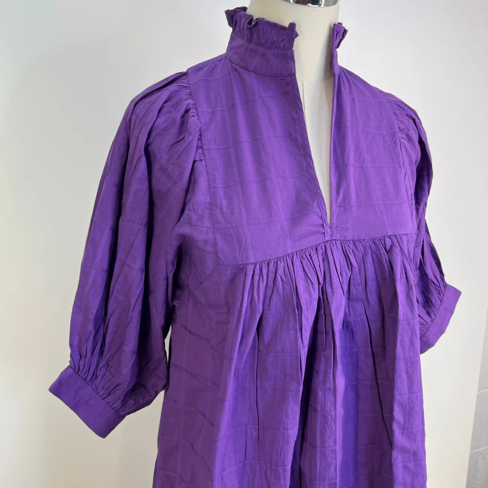 Never A Wallflower High Neck Dress Purple Windowpane Cotton Mini Size XS - Image 2