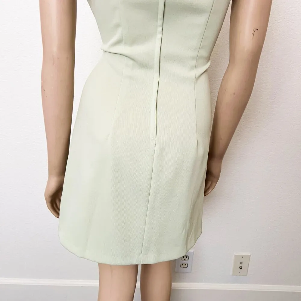 [Vintage] 90s Wrapper Green Mini Dress Daisy Belt Y2K High Neck Halter Sz Large - Image 6