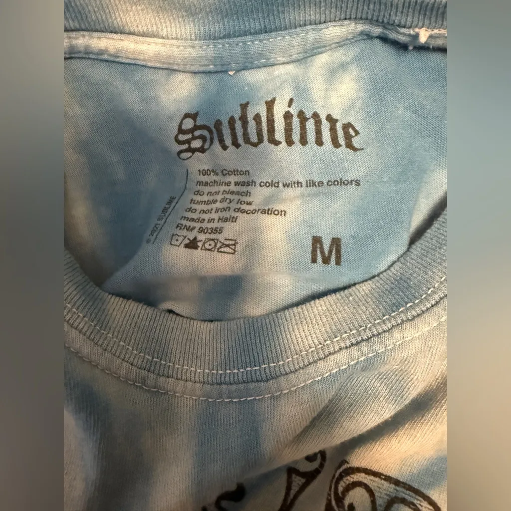 Sublime Blue Tie-Dye Graphic Cropped T-Shirt Medium - Image 3