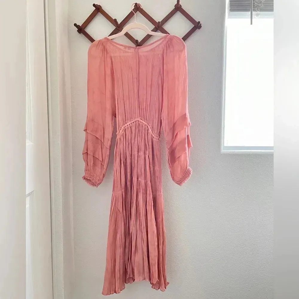 LoveShackFancy Pink Noelle Boho Smocked Midi Dress Petite‎ - Image 6