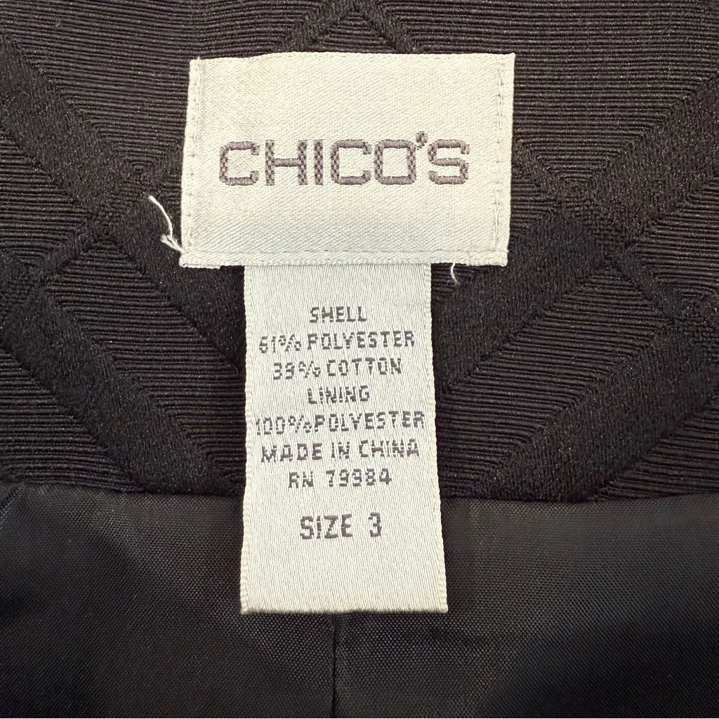 Chico's Full Zip Pleated Back Blazer Coat Women’s XL Black Pattern Classic Work - Image 4