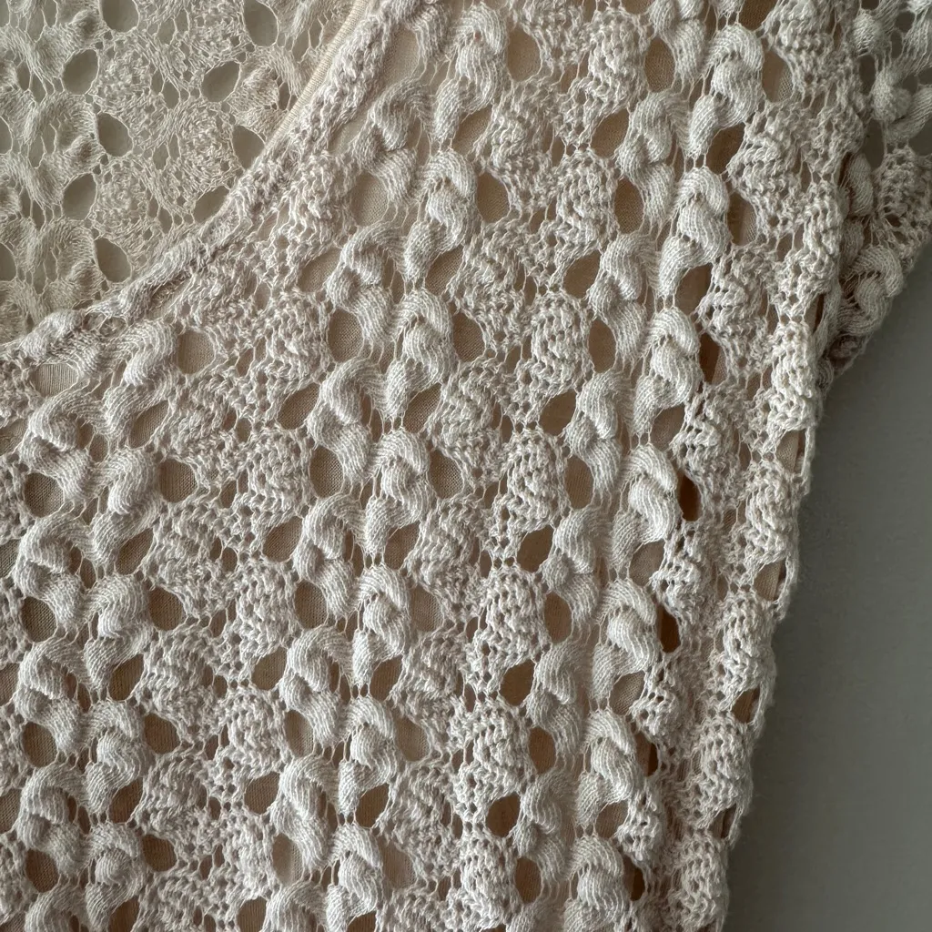 FREE PEOPLE Cream Crochet Lace Scoop Neck Bodycon Short Sleeve Mini Dress - Image 4